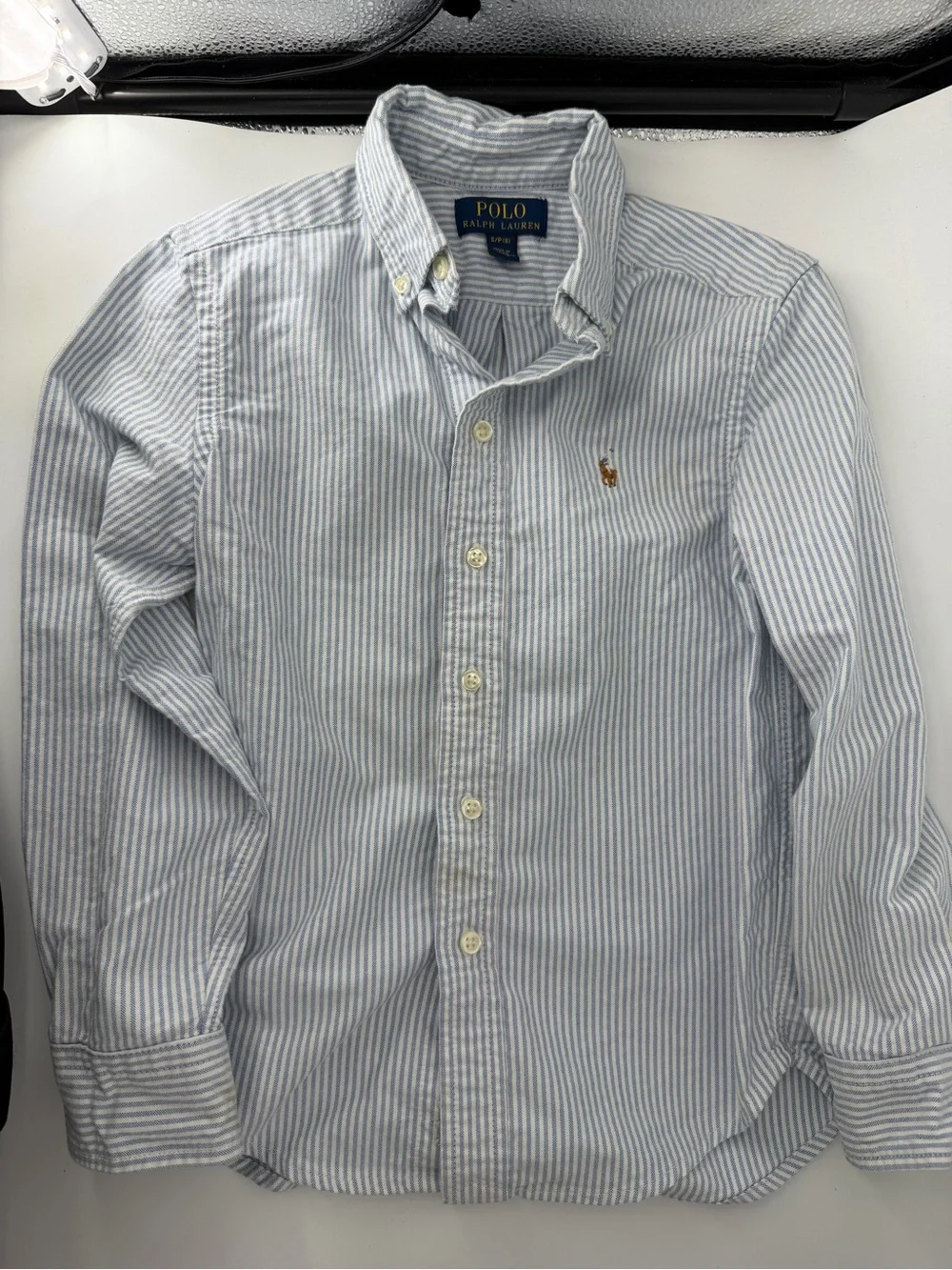 Polo Ralph Lauren Boys Size S 8 Striped Button Down Shirt Long Sleeve Blue